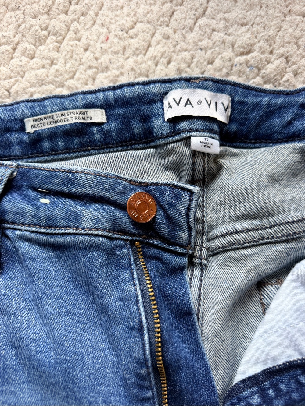 Ava & Viv High-Rise Slim Straight Jeans in Medium Blue Wash